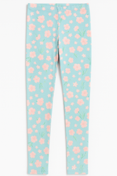(Ages 7-9)Girls Light Blue Floral Cotton Leggings – Soft & Breathable